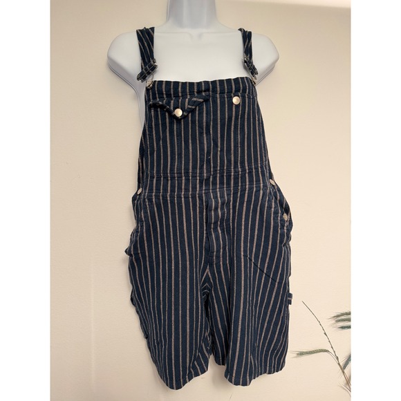 Vintage Ralph Lauren Country Striped Denim Overalls Shorts Women Size 8